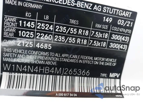 2021 Mercedes-Benz Gla 250 4Matic из США, поврежденный, VIN W1N4N4HB4MJ265366